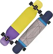 Sports Longboard Skateboard, 42-inch 8-Layer Maple Double Tilt Purple-Gold Walnut Pattern Brushing Street Dance Board Longboard Skateboard Suitable for Adult Young Girls