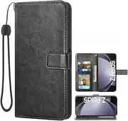 [Asuwish] Compatible with Samsung Galaxy Z Fold 5 5G 2023 Wallet Case Card Holder and Leather Flip Cover Stand Cell Accessories Phone Cases for ZFold5 Z5 G Fold5 5Z Women Men Black