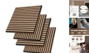 Acoustic Wood Slat Wall Panels, 4-Pack – 23.6 x 23.6 x 0.7 Inches, 4# Walnut