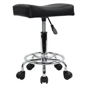 Square Rolling Stool PU Leather Height Adjustable Swivel Massage SPA Black