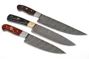 03 Handmade Damascus Steel Forged Chef Kitchen Knife Set