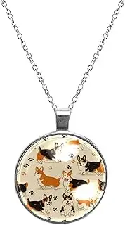 [Diusye] Necklaces for Women, Corgi Doga Paw Footprints Print Stainless Steel Pendant Necklace Jewelry Birthday Anniversary Wife Girls Friends Gift