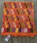 Myanmar Silk Stitched and Cotton Large Tablecloth, Skirt, Curtain, Orange Multi