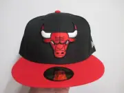 CHICAGO BULLS "NEW ERA 5950" (CHI CITY) FITTED HAT FLT RIM (7 1/2) NWT BLACK/RED