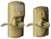 Schlage FE595-CAM-ACC Camelot Keypad Entry - Brass