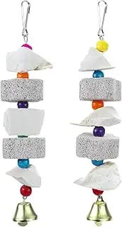 2Pcs Bird Beak Trim Cuttlebone Calcium Stone Lava Block Chew Toy Grinding Teeth Natural Minerals with Bell for Parakeet Conure Lovebird Cockatiel Finch Canary Hamster Chinchilla Rabbit