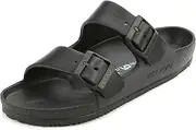 [VICT POPU] Womens Slides Sandals Double Buckle Adjustable EVA Flat Sandals with Plantar Fasciitis Arch Support Waterproof Slip on Beach Sandal Comfort Non Slip Shower Slide