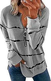 [Aosufei] Women'S Causal 1/4 Zip Pullover Long Sleeve Sweatshirts Stripe Activewear Running Jacket Loose Pullover Tunic Tops