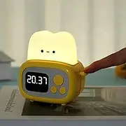 Cute Kids Alarm Clock - Dimmable Digital Clock With Night Light, Rechargeable Sleep Training Wake Up Clock, Portable Timer for Home Exercise Bedroom