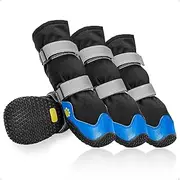 OHCOZZY Dog Shoes with Reflective Straps, High Dog Boots Waterproof, Anti-Slip Wear-resistant Rubber Sole Dogs Paw Protector for Small Medium Large Dogs(L,Blue)