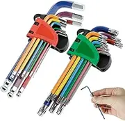 SHASUXTING 18Pcs Allen Key Set Chrome Vanadium Steel T10-T50 Torx Key Set Sturdy 1.5mm-10mm Metric Ball End Wrench Set with Color Code and Size Marking Star Hex Key Kit for Furniture Repair
