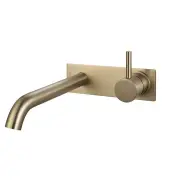 WISH2 Wall Basin Bath Mixer and Spout - 220mm Backplate - Matte Brass