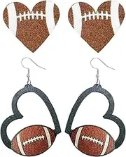 Football Earrings for Women Sports Game Ball Earrings Heart Shaped Stud Earrings for Girls Halloween Thanksgiving Birthday Gifts for Sports Fans