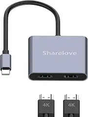 Sharelove USB C to Dual HDMI Adapter, 2 in 1 HDMI Splitter for Dual Monitors 4K@60Hz, Practical Dual HDMI Adapter for 2 Monitors Type C to Double Hdmi Adapter Compatible with Nintendo Switch Macbook