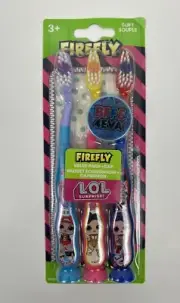 Firefly Kids Toothbrushes Soft LOL Surprise 3 Pack & Cap Suction Cup Base