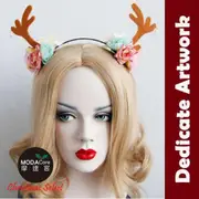 摩達客 質感聖誕麋鹿角花浪漫造型髮箍