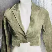 Uniq Blazer Womens Small Green Corduroy Cropped Long Sleeve Jacket Preppy