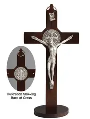 Standing Crucifix St Benedict - 20cm x 10cm Metal & Wood Finish