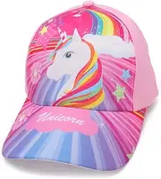 [HSIXHAF] Girls' Baseball Cap, Adjustable Snapback Trucker Cap, Cotton, Girls' Baseball Hat, Sun Hat, Unicorn Pattern, Pack of 1, Pink, 54