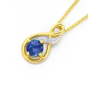 9ct Gold, Created Ceylon Sapphire & Diamond Pendant in Blue