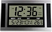 Tuperoymse Digital Wall Clock LCD Large Number Time Temperature Calendar Alarm Table Desk Clock Modern Design Office Home Silver