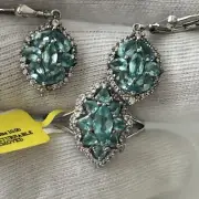 Sign D’JOY Ster.Silver 925 Sky Blue Paraibe Apatite Ring Sz:10 &Earrings Set NWT