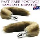 Brown Stainless Steel Anal Butt Plug Fox Tail Cat Fox Tail Metal Anal Sex Toy