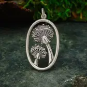 Sterling Silver Agaric Mushroom Pendant in Oval 33x17mm