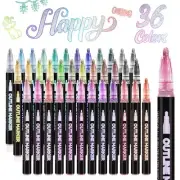 36 Outline Markers Set, Double Line Effect, 2mm Medium Shimmer Pen Tip, Perfe...