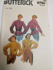 Bouse Pleated Tucked Top 12 Butterick 6758 Sewing Pattern UC VTG 80s Loose Fit