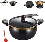 Mini Pressure Cooker, 8l Fast Heating Pressure Pot With Lock Handles & Standable See-Through Lid, Micro-Pressure Cooking, Shorten Cooking Time, Non-Stick Stockpots (Black+Spoon)