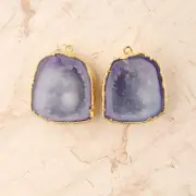 Lite Blue Natural Crystal Geode Druzy Gold Plated DIY Earring Pair Connectors