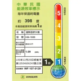 【全省免費基本安裝】豪星HM-1688溫/熱二用飲水機~內含RO逆滲透(適合套房出租業者)