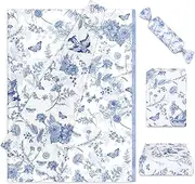 Whaline 100 Sheet Blue Floral Tissue Paper Chinoiserie Gift Wrapping Paper Blue Bird Butterfly Packaging Paper DIY Art Craft Paper for Baby Shower Wedding Birthday Party Decoration, 13.7x19.6 Inch