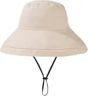 [Comebachome] Sun Hats Sun Protection Breathable Cotton Reversible Bucket Hat with Adjustable Chin Strap Summer Shapeable Packable Outdoor Wide Brim Hat for Womens (Beige), Fishing Hats