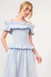And The Why Ruffled All-Over Smocked Off Shoulder Top