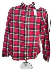 $79 Buffalo David Bitton Men’s Satwil Plaid Long Sleeve Shirt- Cranberry-Small