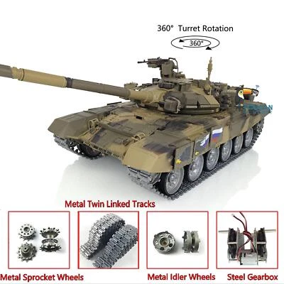 Henglong 1:16 7.0 T90 RC RTR BB IR Tank 3938 360°Turret Metal Tracks W/Linkages