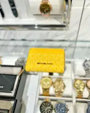 Michael Kors Jet Set Medium Zip Around Card Case Coin Pouch Wallet -Daisy Yellow