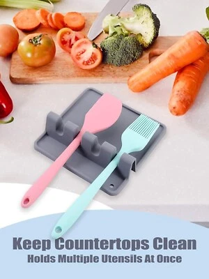 Silicone Spoon Rest w/Drip Pad for Stove Top (2PCS) Large Utensil Rest