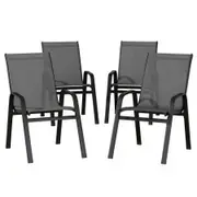 Gardeon 4PC Outdoor Dining Chairs Stackable Lounge Chair Patio Furniture Grey
