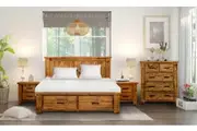 VI Outback Solid Timber Bed with Bedend Drawers Bedsides & Tallboy Suite - Queen