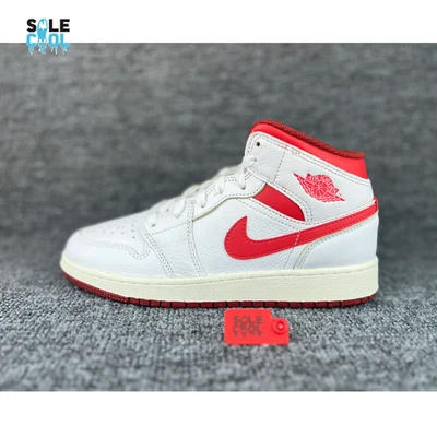 Air Jordan 1 Mid GS White Dune Red Shoes FJ3464-160