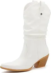 [MISSMILLER] Women's Modern Western Cowboy Distressed Boot with Pull-Up Tabs