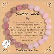 [ZYALTFDC] Retirement Going Away Gifts for Women Girls Pink Natural Stone Bracelet Inspirational gifts for Best Friend Bff Farewell Gifts for Coworkers Colleague Coworker Leaving Gifts for Woman