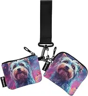 [XYMZR] Mini Zip Around Wristlet keychain Wallet Terrier Portrait Galaxy for Women Personalized Pattern Detachable Dual Pouch Wristlet Portable Wallet Phone Coin Purse, Multi-colored, One Size