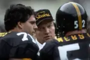 Offensive line coach Ron Blackledge Pittsburgh Steelers talks with- Old Photo