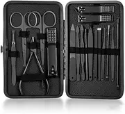 Black Nail Clipper Set Stainless Steel Manicure Nail Scissors Pedicure Kit Nippers Trimmer Care Tool With Travel Case Kit,18pcs Black