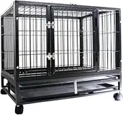 PawHub Heavy Duty Dog Cage Kennel Metal Pet 42" Crate Playpen Wheels & Tray