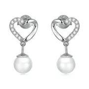 Sterling Silver Pearl Heart Drop Stud Hypoallergenic Earrings